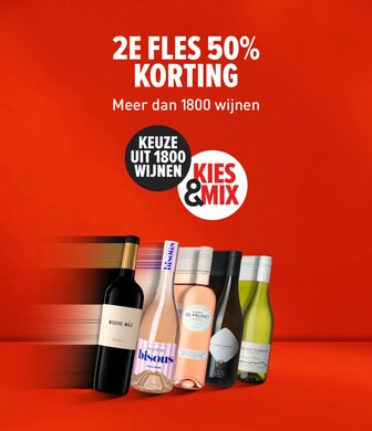 1800 flessen 2e fles 50% korting!
